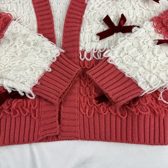 Mighty Fine Women's Holiday Sweater Size XS Retro Loop & Bow Open Cardigan NWT - Picture 7 of 10